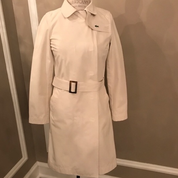 Lacoste Beige Button Up Trench Sz 38 - Picture 8 of 8